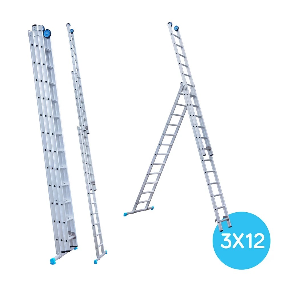 Maxall ladder 3 x 12 sports rechte uitvoering  max. lengte  7,75 mtr