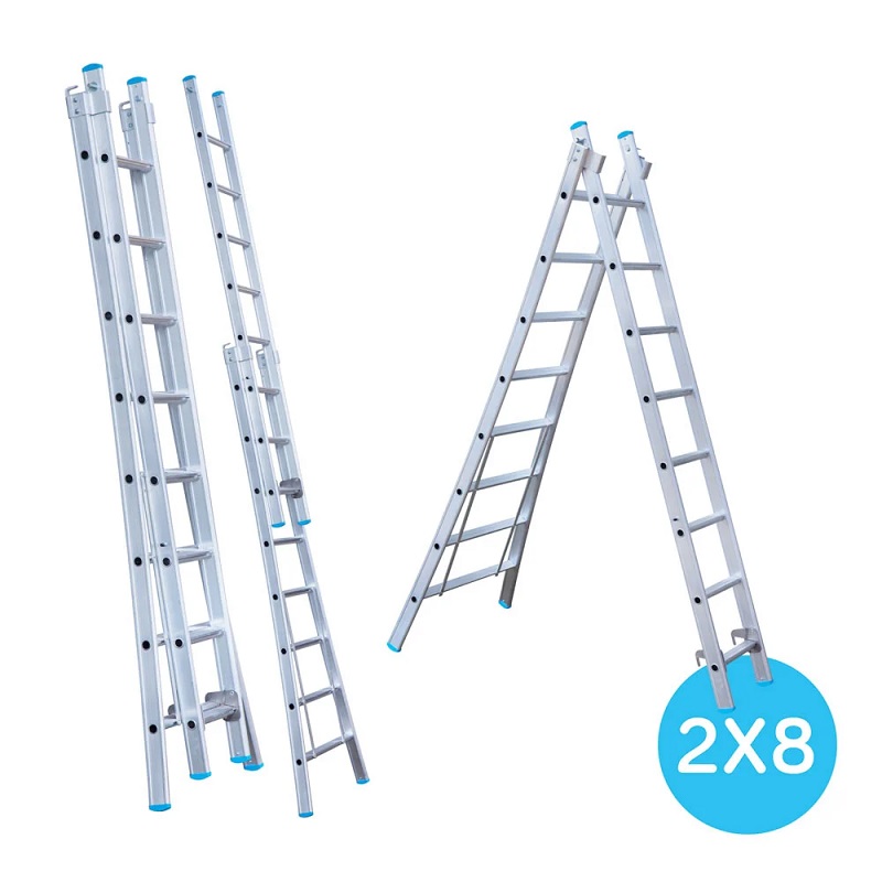 Maxall ladder 2 x 8 sports uitgebogen max. lengte 3,50 mtr