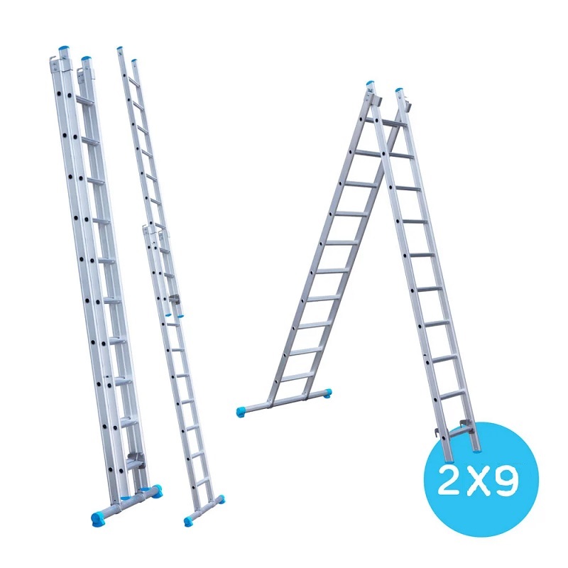 Maxall ladder 2 x 9 sports rechte uitvoering max. lengte 4,00 mtr